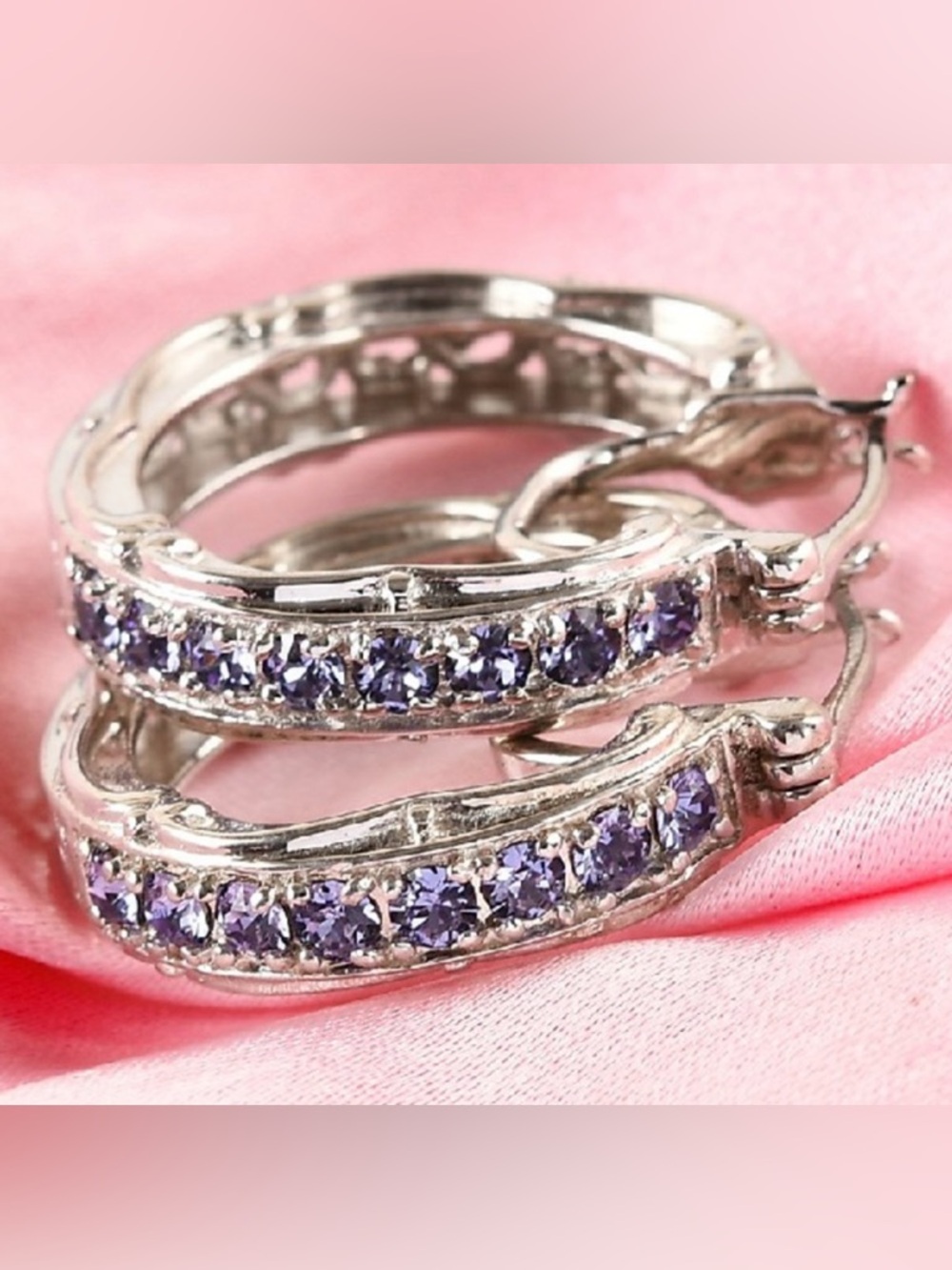 NWT Swarovski Tanzanite Crystal Hoop earrrings
